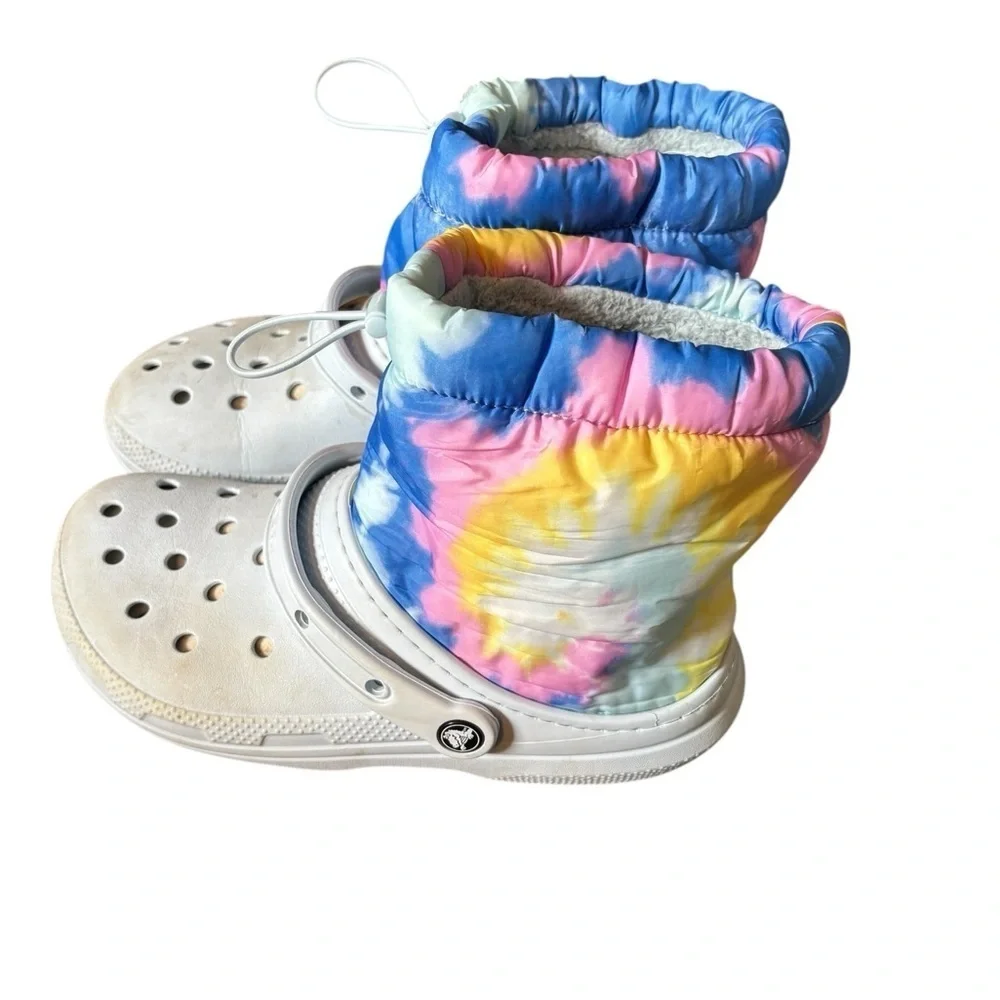 Crocs Classic Lined Neo Puff Boots W/10 M/8 In Tie-Dye Mineral Blue Fleece Lined